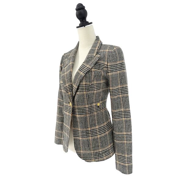 Smythe Patch Pocket Duchess Blazer Preppy Black Camel Plaid Wool Jacket Size 4 - Picture 8 of 13